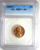 1955-S Cent ICG MS67+ RD LISTS $750