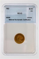 1862 Gold $2.50 MS63 $12500 GUIDE