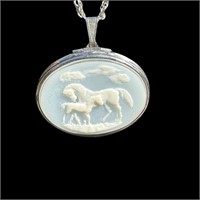 Antique Blue & White Cameo Equestrian Silhouette