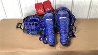 CATCHERS MASK AND LEG PADS IN ROLLING LUGGAGE