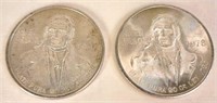 1977 & 1978 Cien Pesos Plata Pura 20 Gr. Ley .720