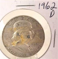 1962 D Benjamin Franklin Silver Half Dollar