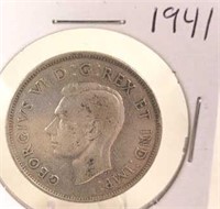 1941 Georgivs VI Canadian Silver Half Dollar