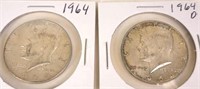 1964 & 1964 D Kennedy Silver Half Dollars