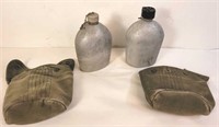 2 - U.S. Military Metal Canteens with Carry Cases