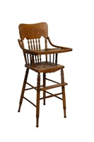 Oak Child's High Chair w/ Carved Seatback