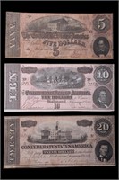 1864 Civil War Confederate Bank Notes / Currency