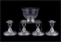 Gorham Sterling Silver Candle Stands & Bowl