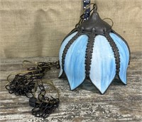 Beautiful blue slag glass hanging light - plugs