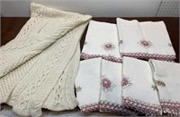 6 embroidered valances/curtain’s and a crocheted