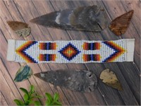 SEED BEAD NATIVE AMERICAN PRINT BAND AND HAND KNAP