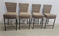 4 Wicker and iron stools 25"seat