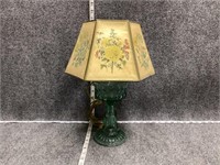 Blue Glass Lamp with Floral Shade