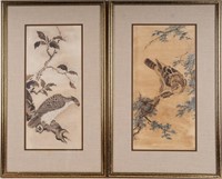 Asian Watercolor Painting Pair - Birds of Prey