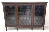 Sheraton Revival Inlaid Mahogany Triple Bookcase