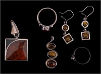 Estate Amber Sterling Jewelry Collection