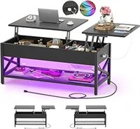 Aheaplus Black Lift-top Coffee Table With Led