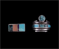 Native Am Sterling Turquoise Signed Rings (2)