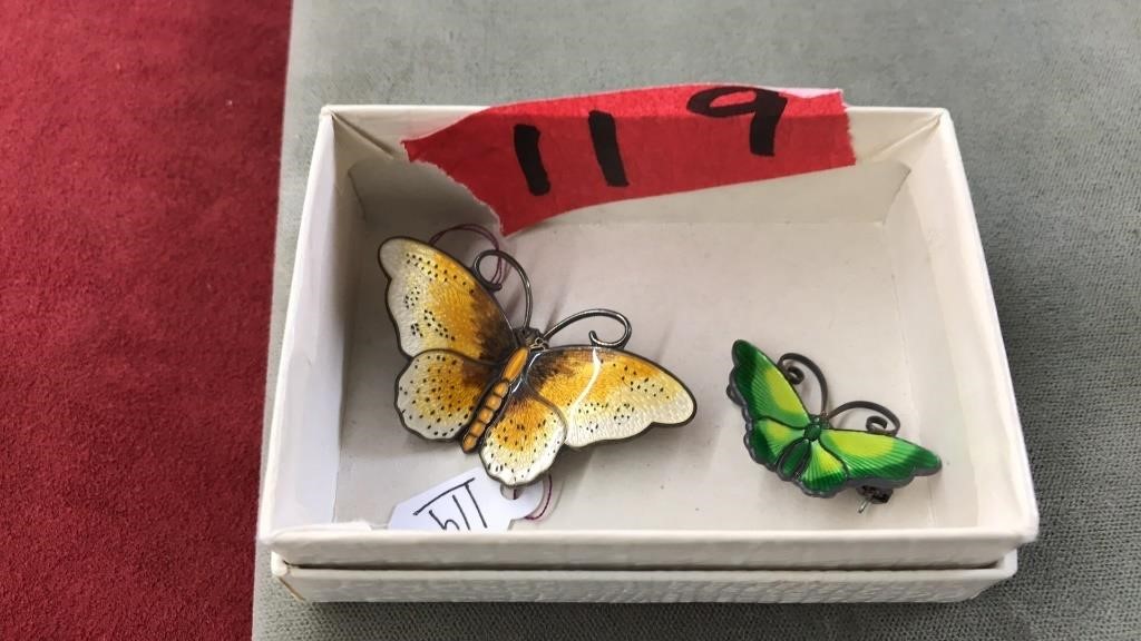 (2) NORWEGIAN STERLING & ENAMEL BUTTERFLY PINS