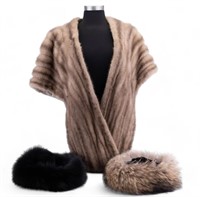 Mink Fur Shaw and Two Fur Collars