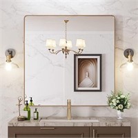 Loaao 36”x36” Gold Bathroom Mirror, Rounded