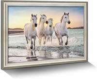 Seaside Horse Canvas Wall Art: Framed White Steeds