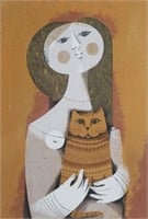 SAMI BRISS, GIRL WITH CAT LITHO SIGNED