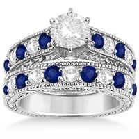 Antique Style Diamond and Sapphire Bridal Ring Set