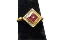 10k Diamond and Ruby Geometric Ring