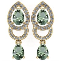 2.34 Ctw Green Amethyst And Diamond 14k Yellow Gol