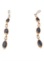 14K Rose Gold, Blue Sapphire and Diamond Drop Earr