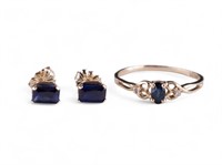 10KP & 14K Gold & Sapphire Ring & Earrings