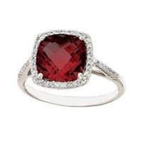 Cushion -Cut Garnet and Diamond Cocktail Ring 14k