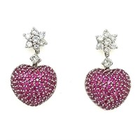 18k Diamond Ruby Heart Drop Earring