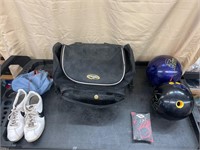 Bowling Bag W/ 2 Balls, Shoes, & Chalk Bag