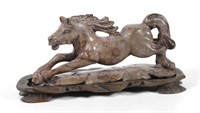 CHINESE CARVED STONE HORSE ON STAND
