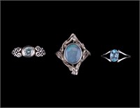 Artisan Opal Ring & 2 Blue Topaz Rings