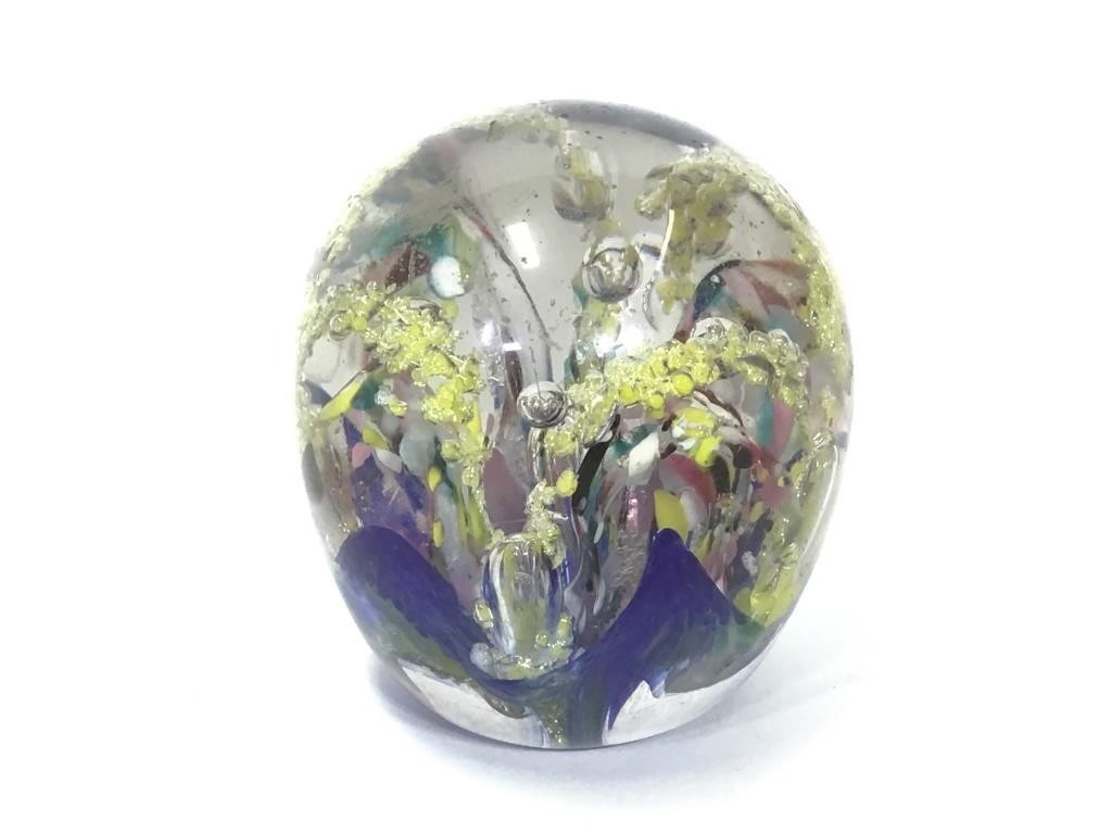 Lg Multi-Color Art Glass Paperweight 3.5"H