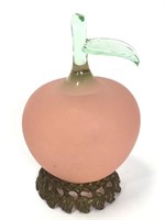 Frosted Glass Peach Paperweight w/ Stand