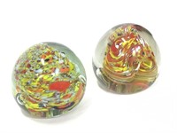 2 Multi-Color Art Glass Paperweights