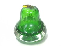 Lefton Green Art Glass Pear Paperweight 3.5"H