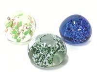 3 Multi-Color Art Glass Paperweights