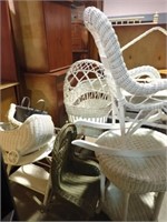 WHITE WICKER BABY CARRIAGE + OTHER WICKER PCS