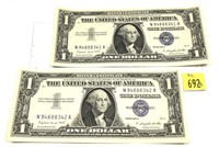 x2- $1 silver certificates series of 1957, Unc,