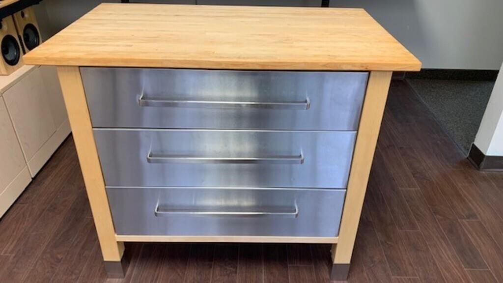 3 Drawer Stainless Kitchen Stand w Butcher Top