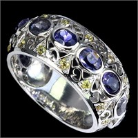 Natural Iolite &  Sapphire Eternity Ring