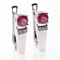 Ruby Glass Filled & White Zircon Earrings