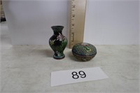 Small Vase & Metal Enamel Covered Dish