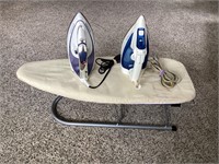 Ironing board and two irons