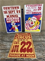 3 cardboard circus posters 14”x22”
